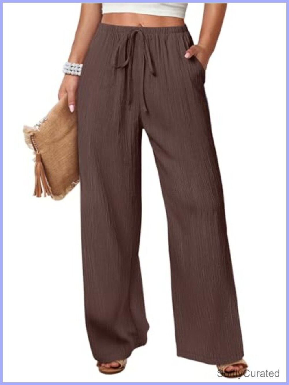 Wide Leg Palazzo Lounge Pants Drawstring Waist Flowy Beach Trousers